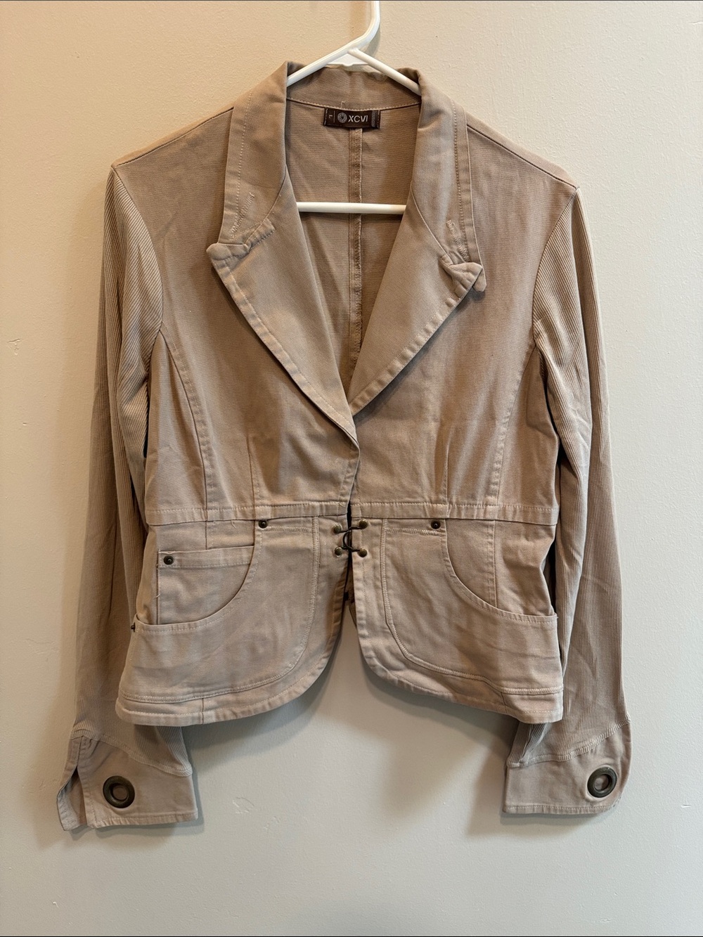 XCVI Neutral Taupe Drawcord Waist Blazer